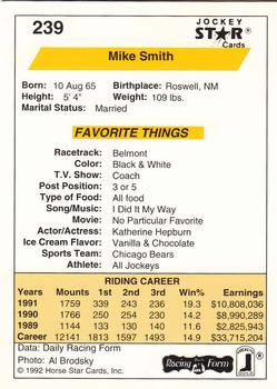 1992 Jockey Star #239 Mike Smith Back